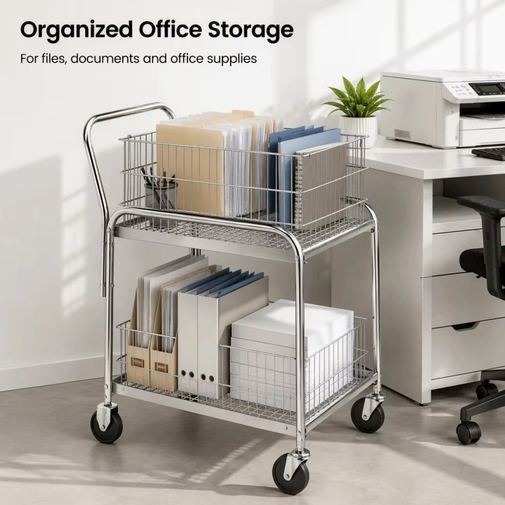 Rolling Wire Basket Office Mail Delivery Cart