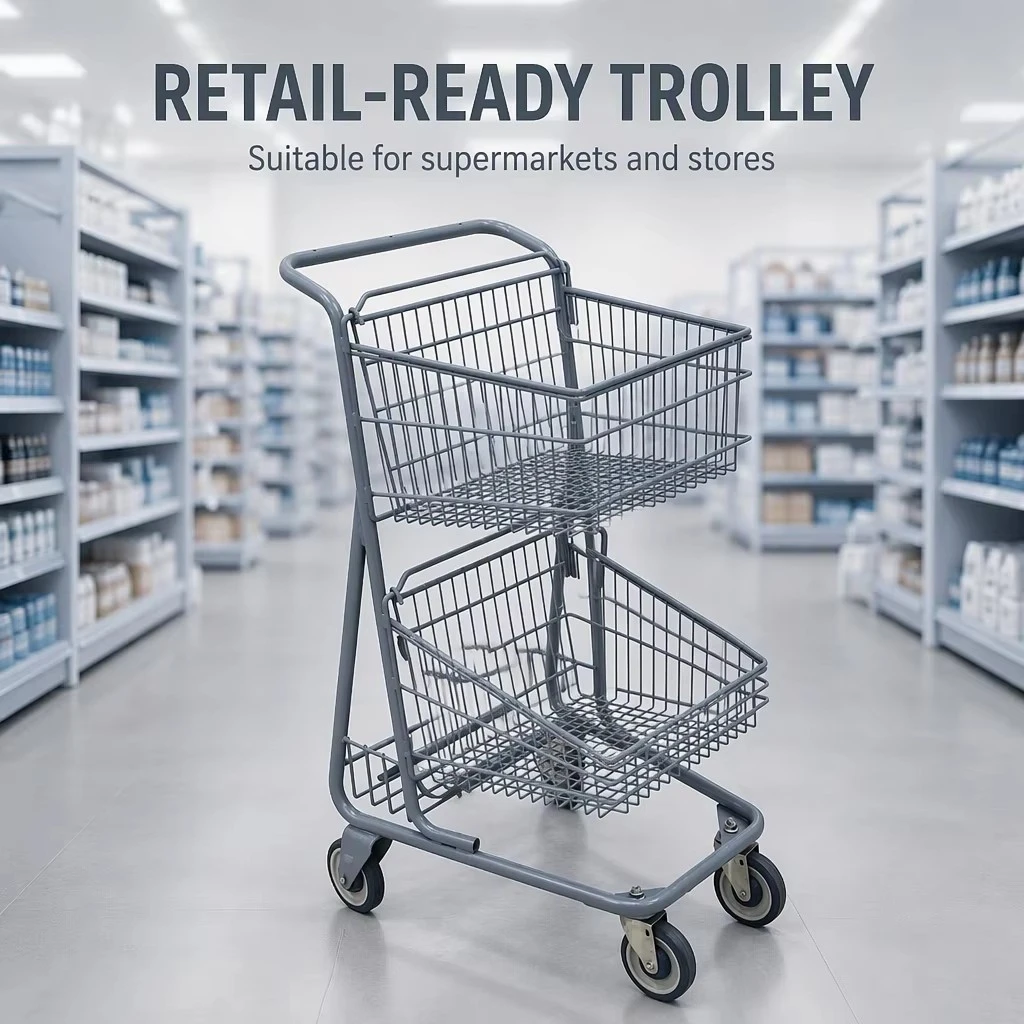 Supermarket Shopping Cart With Double Baskets