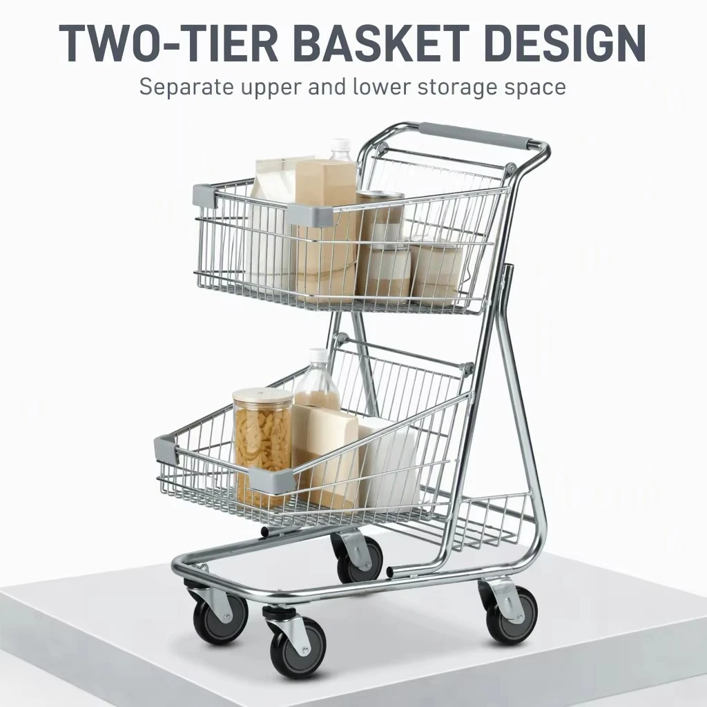 Supermarket Shopping Cart With Double Baskets