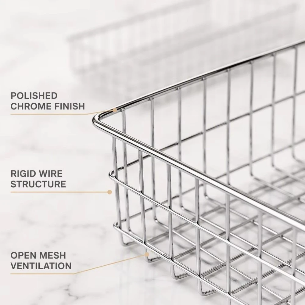 Chrome Silver Bread Pastry Storage Display Basket